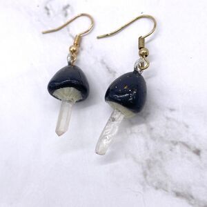 Black Mushroom Quartz Crystal earrings